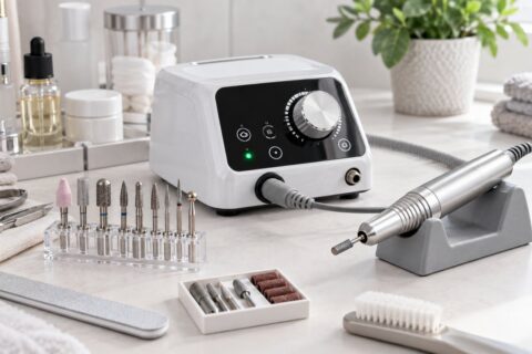 Nagelfräser kaufen – elektrisches Nagelfräser-Gerät mit Handstück, Drehregler und verschiedenen Bits